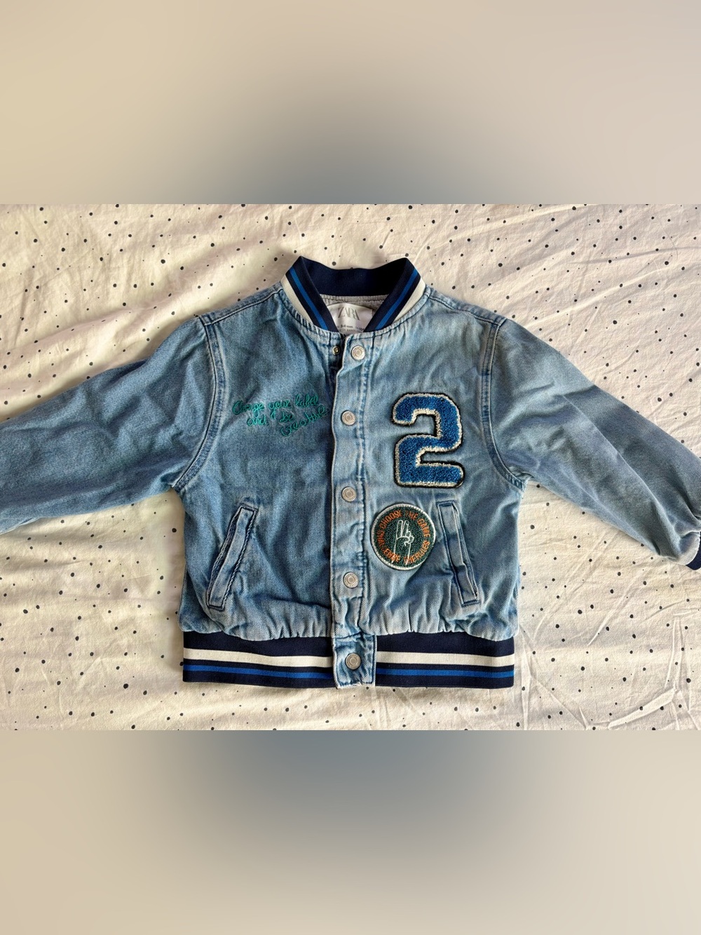 Zara Light Blue Two Tone Denim Kids Bomber Jacket